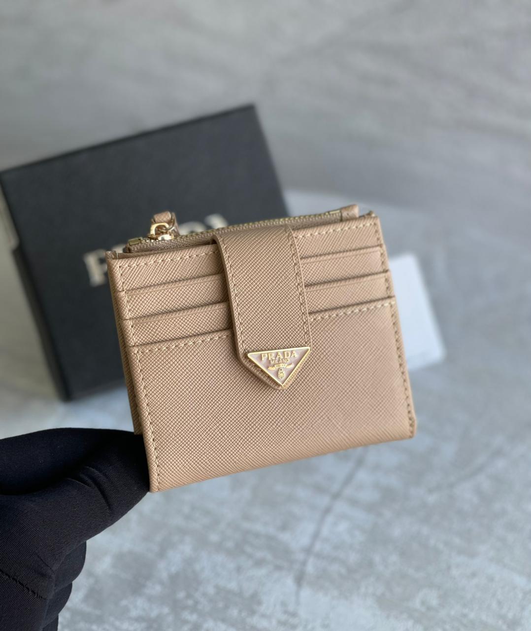 Prada Saffiano Leather Card Holder Wallet in Vivid Pink - Compact & Stylish