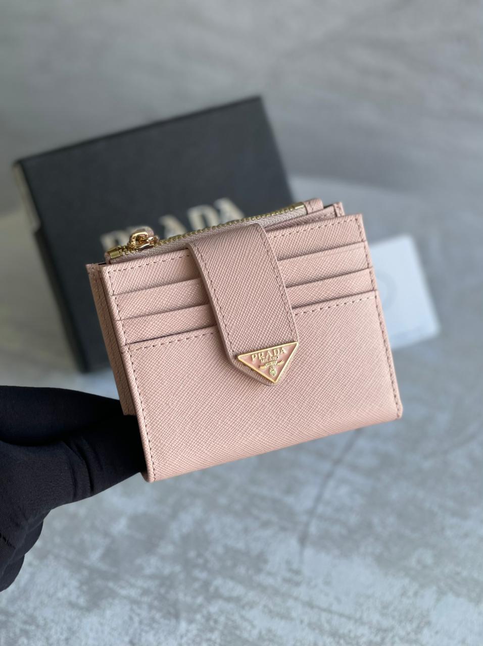 Prada Saffiano Leather Card Holder Wallet in Vivid Pink - Compact & Stylish