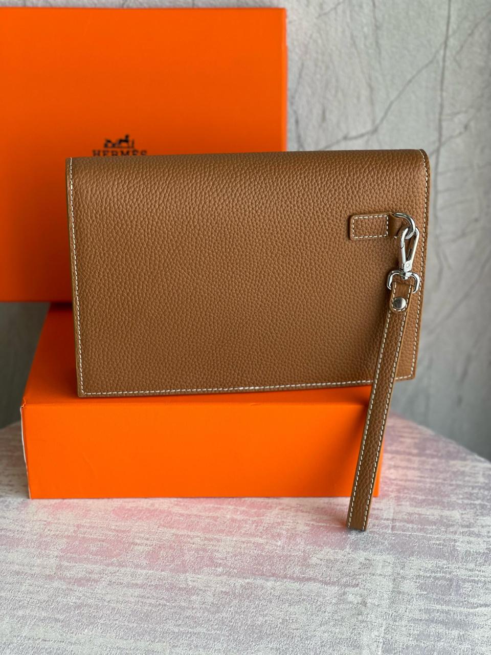 Hermes Brown Grained Leather Kelly depeches 25 Pouch/Wallet with Palladium Hardware