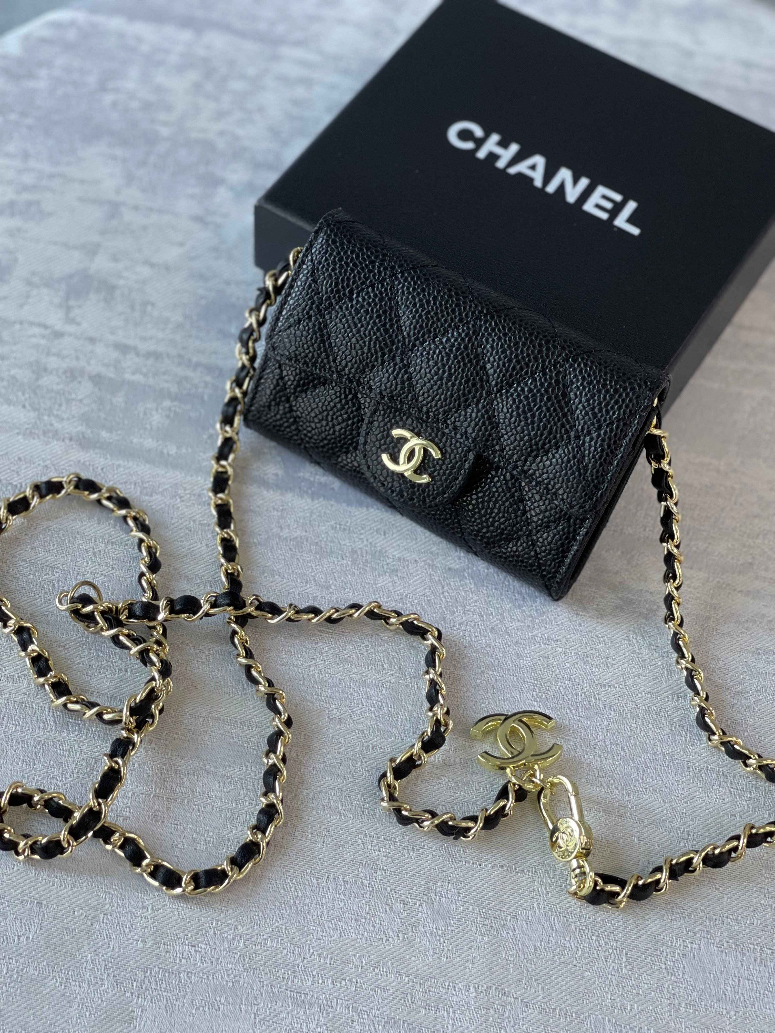Chanel Quilted Zip Coin Purse in Black with Gold Hardware