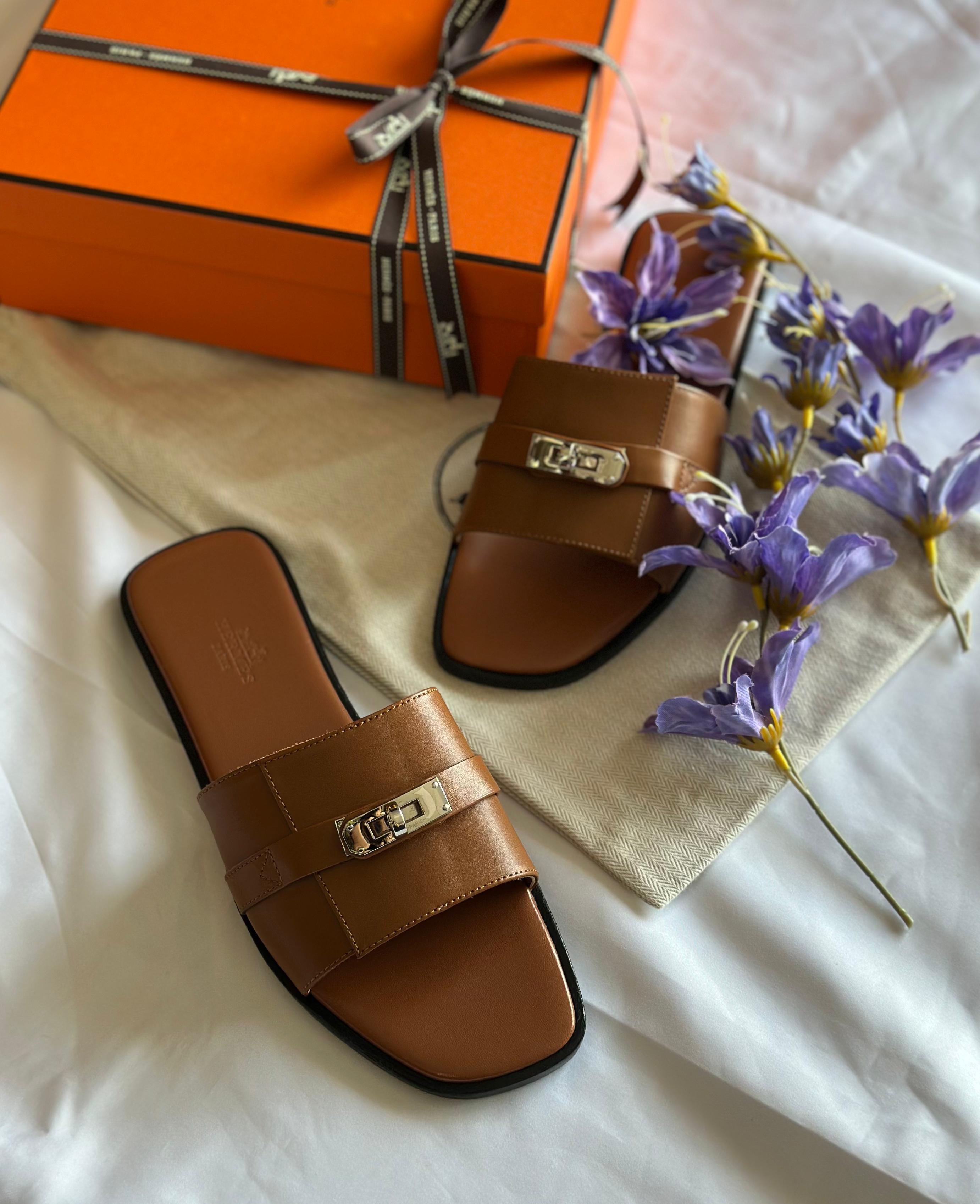 Hermes Oran Sandals with Kelly Buckle in Tan